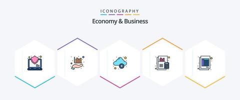 economie en bedrijf 25 gevulde lijn icoon pak inclusief het dossier. financiën. wolk. document. accounting vector