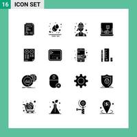 modern reeks van 16 solide glyphs pictogram van document voors elektricien Ierland laptop bewerkbare vector ontwerp elementen