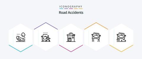 weg ongevallen 25 lijn icoon pak inclusief Slipgevaar. auto. weg. ongeluk. station vector