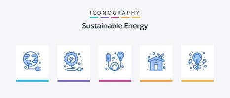 duurzame energie blauw 5 icoon pak inclusief uitvinding. lamp. kabel. serre. eco huis. creatief pictogrammen ontwerp vector