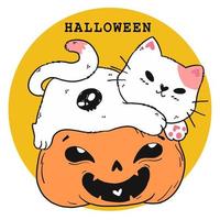 schattige halloween-kat met pompoen vector