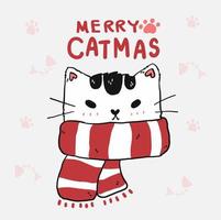 schattig grappig kattengezicht met rode Kerstmissjaal vector