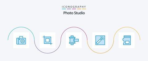 foto studio blauw 5 icoon pak inclusief . opslag. haspel. sd. retoucheren vector