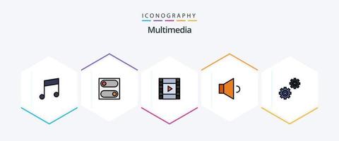 multimedia 25 gevulde lijn icoon pak inclusief . . Speel. opties. controles vector