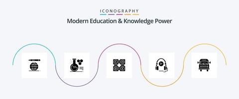 modern onderwijs en kennis macht glyph 5 icoon pak inclusief voertuig. vrachtwagen. aan het leren. onderwijs. Cursus vector