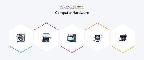 computer hardware 25 gevulde lijn icoon pak inclusief web. camera. bureaublad. camera. hardware vector