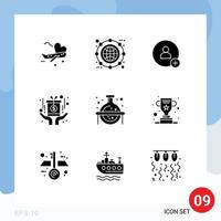 modern reeks van 9 solide glyphs pictogram van fles fonds lijn beloning prijs bewerkbare vector ontwerp elementen