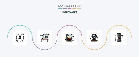 hardware lijn gevulde vlak 5 icoon pak inclusief . TV. mobiel. op afstand. moslim vector