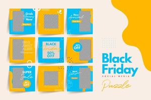 trendy kleurrijke zwarte vrijdag sociale media puzzelsjabloon voor productverkoop en kortingspromotie vector