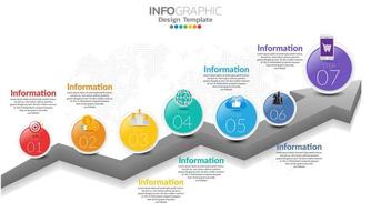 tijdlijn infographic sjabloon met pijlen en 7 opties plat ontwerp vector