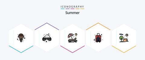 zomer 25 gevulde lijn icoon pak inclusief camping. reizen tas. stoel. reizen. zak vector