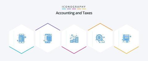 belastingen 25 blauw icoon pak inclusief boek. geld. analyses. marketing. plicht vector