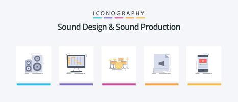 geluid ontwerp en geluid productie vlak 5 icoon pak inclusief formaat. geluid. digitaal. muzikaal. instrument. creatief pictogrammen ontwerp vector