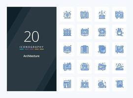 20 architectuur blauw kleur icoon voor presentatie vector