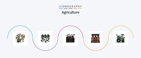 landbouw lijn gevulde vlak 5 icoon pak inclusief landbouwmotor. groente. appels. voedsel. wortel vector
