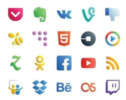 20 sociaal media icoon pak inclusief video facebook uber odnoklassniki video vector