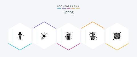 voorjaar 25 glyph icoon pak inclusief zon. lijn. drankje. pot. cactus vector