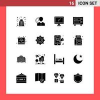 modern reeks van 16 solide glyphs pictogram van storting imac schema apparaat computer bewerkbare vector ontwerp elementen