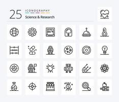 wetenschap 25 lijn icoon pak inclusief temperatuur. ufo. wieg. ruimte. pak vector