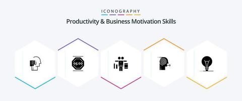 produktiviteit en bedrijf motivatie vaardigheden 25 glyph icoon pak inclusief focus. bedrijf. werk. scherpstellen oplossingen. Speel vector