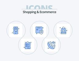 boodschappen doen en ecommerce blauw icoon pak 5 icoon ontwerp. hand- tas. doos. uitverkoop. winkelen. kar vector
