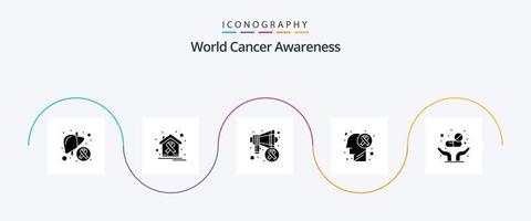 wereld kanker bewustzijn glyph 5 icoon pak inclusief ziekte. hersenen tumor. Gezondheid. hersenen ziekte. kanker dag vector