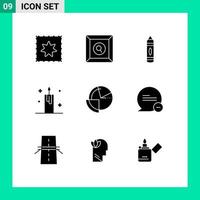 pictogram reeks van 9 gemakkelijk solide glyphs van diagram tabel schetsen analyse licht bewerkbare vector ontwerp elementen