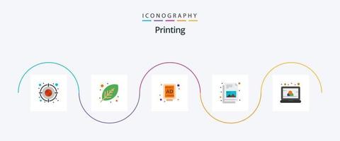 het drukken vlak 5 icoon pak inclusief laptop. kleur. afdrukken 3d. afbeelding. document vector