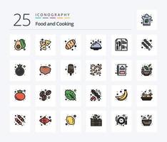 voedsel 25 lijn gevulde icoon pak inclusief barbecueën. menu. bakken. voedsel. voedsel vector