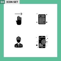 pictogram reeks van 4 gemakkelijk solide glyphs van vinger industrie Rechtsaf wiskunde bouwer bewerkbare vector ontwerp elementen