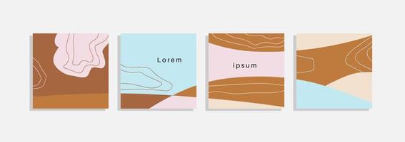 vector set minimale achtergronden met abstracte organische vormen, hand tekenen lijn en voorbeeldtekst. eigentijdse collage. minimale stijlvolle hoes voor merkontwerp.