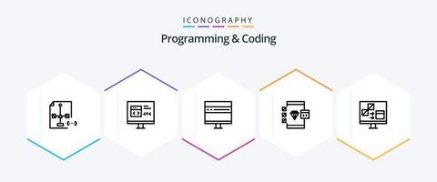 programmering en codering 25 lijn icoon pak inclusief codering. app. ontwikkeling. nieuws. ontwikkelen vector