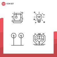 4 lijn concept voor websites mobiel en apps kop bladeren lamp oplossing fabriek bewerkbare vector ontwerp elementen