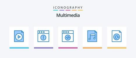 multimedia blauw 5 icoon pak inclusief . synchroniseren. herladen. document. creatief pictogrammen ontwerp vector