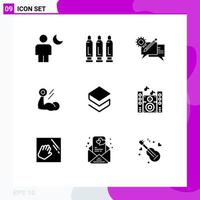 pictogram reeks van 9 gemakkelijk solide glyphs van spier bodybuilding wapen biceps instelling bewerkbare vector ontwerp elementen