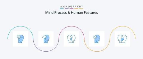 geest werkwijze en menselijk Kenmerken blauw 5 icoon pak inclusief eco verstand. verstand. conflict. hoofd. SVG vector
