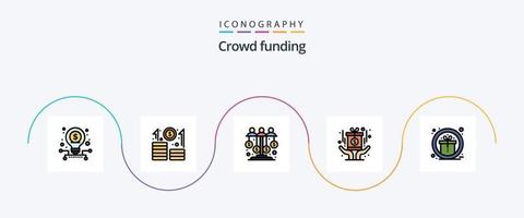 crowdfunding lijn gevulde vlak 5 icoon pak inclusief prijs. beloning. dollar. medaille. sponsor investering vector