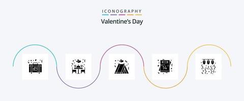 valentijnsdag dag glyph 5 icoon pak inclusief lamp. ansichtkaart. camping. liefde. hart vector