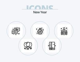 nieuw jaar lijn icoon pak 5 icoon ontwerp. uitnodiging. feest. doos. ballon. verrassing vector