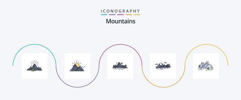 bergen lijn gevulde vlak 5 icoon pak inclusief landschap. berg. berg. boom. landschap vector