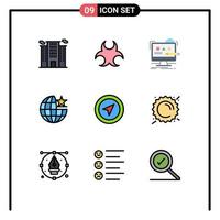 universeel icoon symbolen groep van 9 modern gevulde lijn vlak kleuren van plaats internet kunst wereldbol studio bewerkbare vector ontwerp elementen