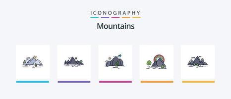 bergen lijn gevulde 5 icoon pak inclusief boom. zon. landschap. berg. landschap. creatief pictogrammen ontwerp vector