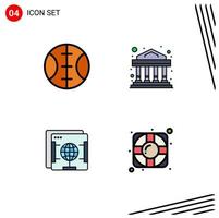 4 gevulde lijn vlak kleur concept voor websites mobiel en apps basketbal helpen reclame internet ondersteuning bewerkbare vector ontwerp elementen