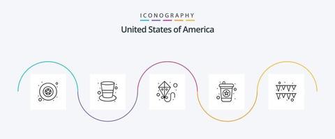 Verenigde Staten van Amerika lijn 5 icoon pak inclusief . papier. zomer. guirlande. Frisdrank vector