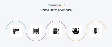 Verenigde Staten van Amerika glyph 5 icoon pak inclusief room. ijs room. casino. hoed. Amerikaans vector