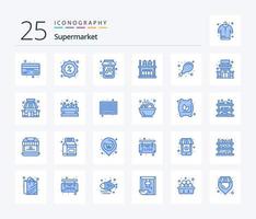 supermarkt 25 blauw kleur icoon pak inclusief voedsel. supermarkt. winkel. plank. meubilair vector