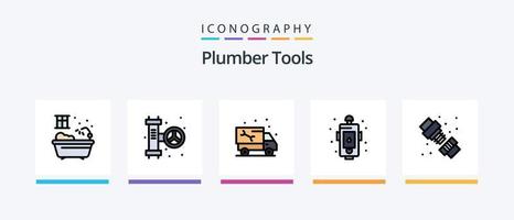 loodgieter lijn gevulde 5 icoon pak inclusief loodgieter. douche. wasbak. loodgieter. loodgieter. creatief pictogrammen ontwerp vector