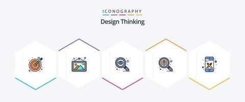 ontwerp denken 25 gevulde lijn icoon pak inclusief hulpmiddelen. telefoon. ontwerp. ontwerp. zoeken vector