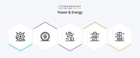 macht en energie 25 lijn icoon pak inclusief elektriciteit. stroom. aanval. energie. accu vector