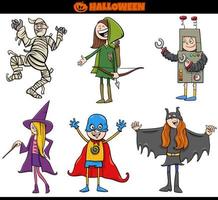 kinderen in halloween-kostuums instellen cartoon afbeelding vector